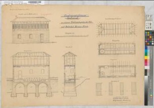Abrechnungszeichnung zu einem Stellwerksgebäude "Mt" auf Bahnhof Annen-Nord: Grundrisse, Ansicht, Schnitte, M. 1:50 Hgs, Sknr.: 2, Fanr.: 13, Bunr.: 3