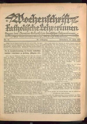 ¬Die¬ 40. Hauptversammlung des Vereins katholischer deutscher Lehrerinnen zu Freiburg, Pfingsten 1925