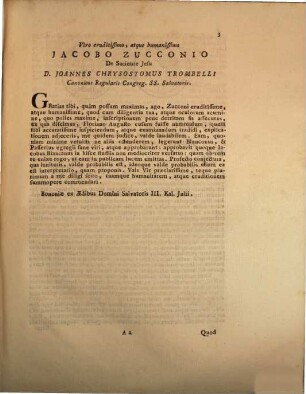 Reverendissimo Patri Joanni Chrysostomo Trombellio Canon. Reg. Congr. Renanae