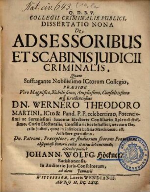 Collegii Criminalis Publici, Dissertatio Nona De Adsessoribus Et Scabinis Judicii Criminalis