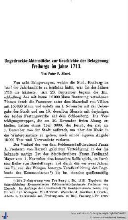 Ungedruckte Aktenstücke zur Geschichte der Belagerung Freiburgs im Jahr 1713.