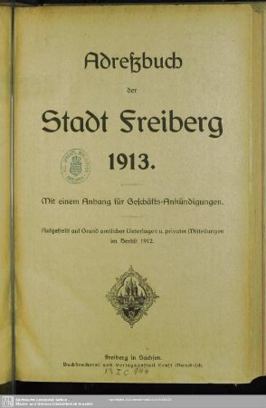 1913: Adreßbuch der Stadt Freiberg