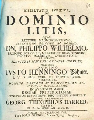 Dissertatio iuridica de dominio litis