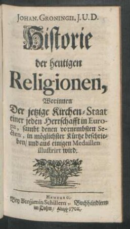 Historie der heutigen Religionen, [...]