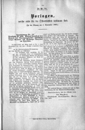 Vorlagen welche nicht für die Oeffentlichkeit bestimmt sind., 04. November 1903