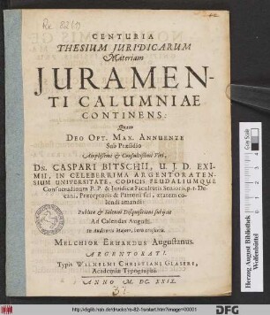 Centuria Thesium Iuridicarum Materiam Iuramenti Calumniae Continens