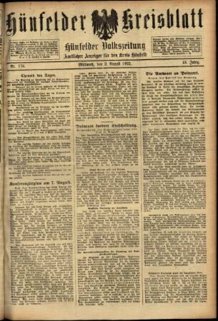 Ausgabe vom Mittwoch, den 02. August 1922.