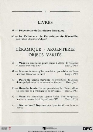 Céramique - Argenterie - Objets variés (Nr. 55-81)