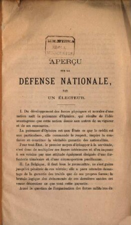 Aperçu sur la défense nationale, par un électeur