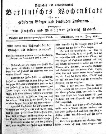 Hundert und neunundzwanzigtes Stueck, Sonnabend, den 22. Juny 1811.