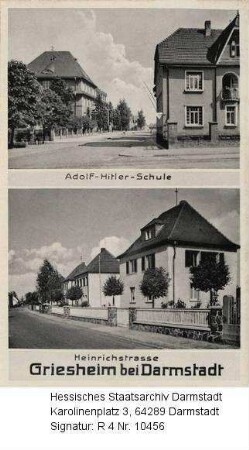 Griesheim bei Darmstadt, Adolf-Hitler-Schule und Heinrichstraße