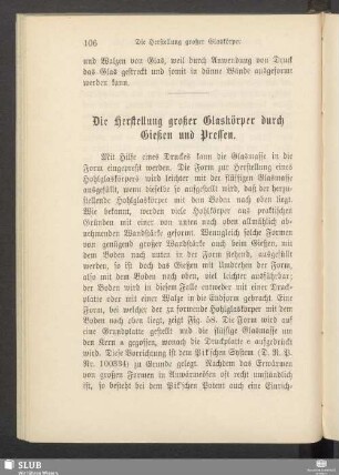 Die Herstellung großer Glaskörper durch Gießen und Pressen