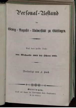 WS 1863/64: Personal-Bestand der Georg-Augusts-Universität zu Göttingen