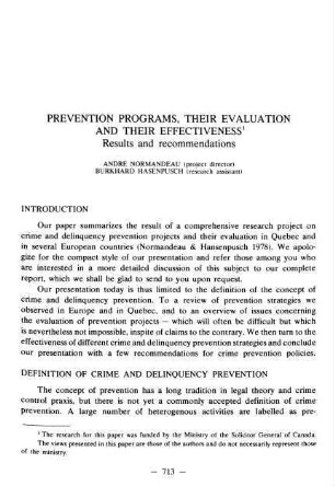 713-728, Prevention programs, their evaluation and their effectiveness. Results and recommendations