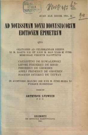 Ad novissimam Nonni Dionysiacorumeditionem epimetrum