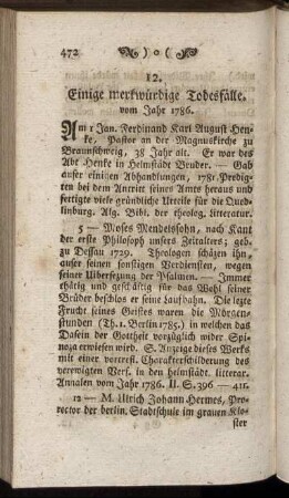 12. Einige merkwürdige Todesfälle. vom Jahr 1786