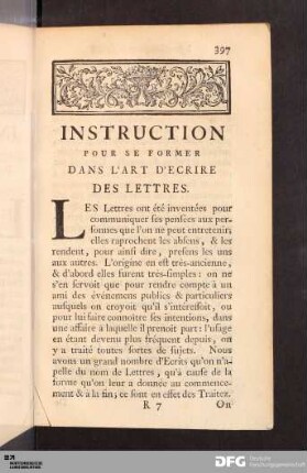 Instruction Pour Se Former Dans L'Art D'Ecrire Des Lettres.