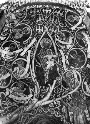 Madonna : Madonna. Wandmalerei (1301/1400). Weiz, Taborkirche heiliger Thomas von Canterbury, Nordwand