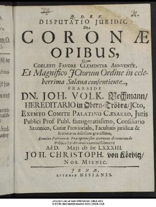 Disputatio Iuridica De Coronae Opibus