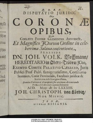 Disputatio Iuridica De Coronae Opibus