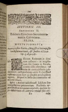 Articulus II. Exhibens Elenchum Sacramentomaniæ Calvinianæ.