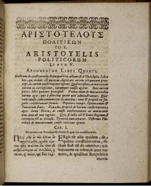 Aristotelis Politicorum Liber V.