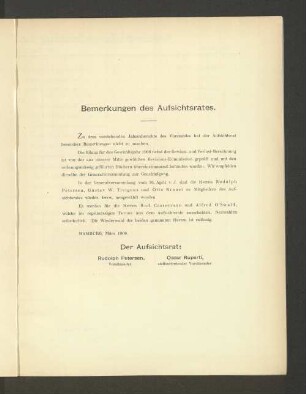 Bemerkungen des Aufsichtsrates.