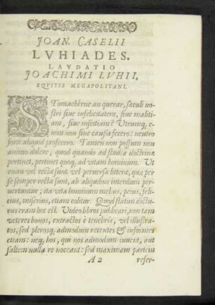 Ioan. Caselii Luhiades. Laudatio Ioachimi Luhii, Equitis Megapolitani.