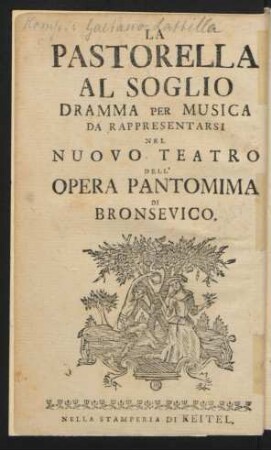 Die Schäferin auf dem Thron : ein musicalisches Schau-Spiel ; aufzuführen auf dem neuen Theater der Opera Pantomima zu Braunschweig.