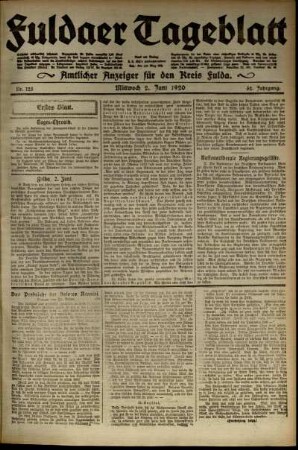 Erste Ausgabe vom Mittwoch, den 02. Juni 1920.