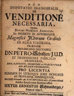 Disp. inaug. de venditione necessaria