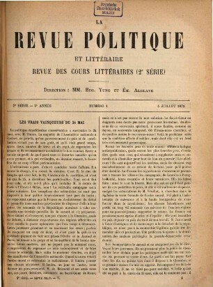 La Revue politique et littéraire : (revue bleue). 12 = 2. Sér., T. 5. 1873
