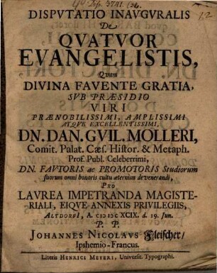 Disputatio inauguralis de quatuor evangelistis