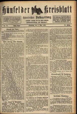 Erste Ausgabe vom Samstag, den 09. Mai 1925.