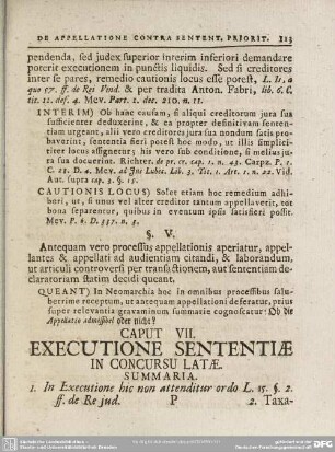 Caput VII. Executione Sententiae in Concursu Latae