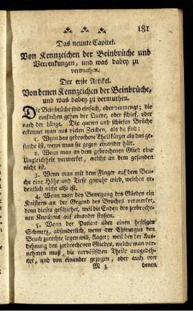 Das neunte Capitel. Von Kennzeichen der Beinbrüche und Verrenkungen, und was dabey zu vermuthen.