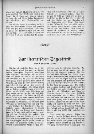 Zur literarischen Tageskritik. Von Christian Boeck.