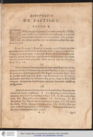 DISPVTATIO DE BAPTISMO THESIS I.
