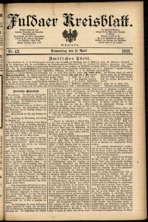Erste Ausgabe vom Donnerstag, den 11. April 1901.