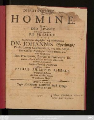 Disputatio Phy[sica] De Homine
