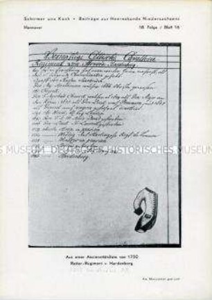 Uniformdarstellung, Detailstudie eines Uniformenrocks des Reiter-Regiments "von Hardenberg", Kurfürstentum Hannover, 1750.