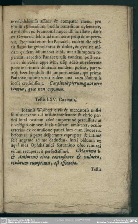 Testis LXV [LXVI]. Caecitatis