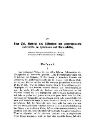 Über Ziel, Methode und Hilfsmittel des geographischen Unterrichts an Gymnasien und Realanstalten : [Referat]