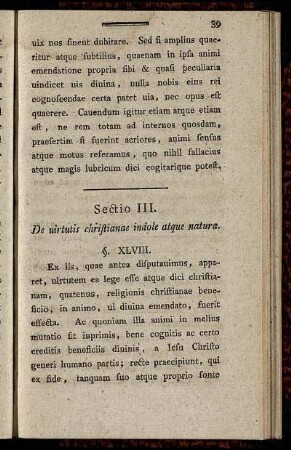 Sectio III. De virtutis christianae indole atque natura.
