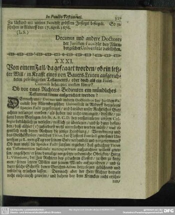 XXXI. [Responsum Juris, In Puncto Testamenti]
