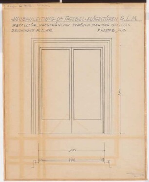 Reichsluftfahrtministerium, Berlin: Zweiflüglige Metalltür: Ansicht, Grundriss 1:10