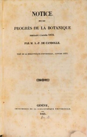 Notice sur les progres de la botanique pendant l'année 1832
