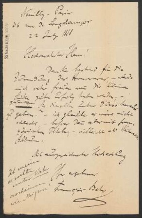 Brief an B. Schott's Söhne : 22.07.1888