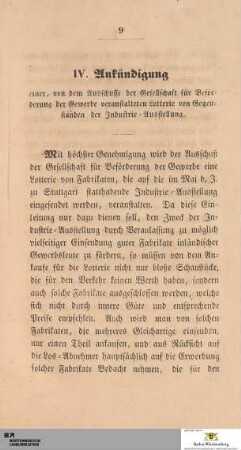 IV. Ankündigung