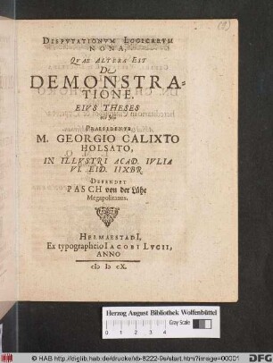 Disputationum Logicarum Nona, Quae Altera Est De Demonstratione
